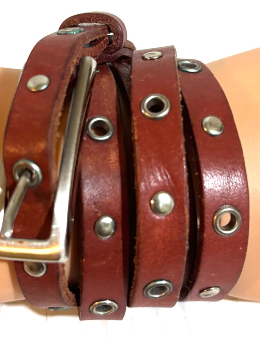 Handmade unisex Brown Leather Studded Wrap Belt